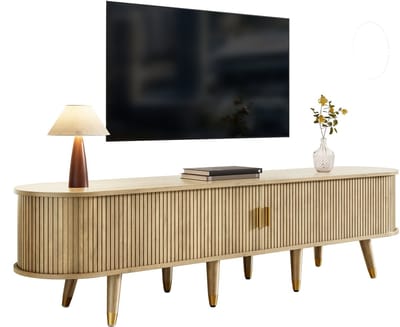 TV-meubel - 175 x 38 x 45 cm - Schuifdeuren met Uniek Design - Laag Model - Hout - Naturel