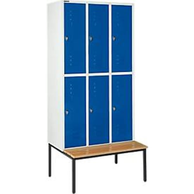 Schäfer Shop Select Kledinglocker, met zitbank, 3x2 compartimenten, 300 mm, draaigrendelslot, deur gentiaanblauw