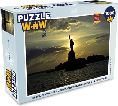 Puzzel Silhouet van het Amerikaanse Vrijheidsbeeld in New York - Legpuzzel - Puzzel 1000 stukjes volwassenen