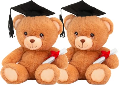 Keeleco - Pluche knuffel beer - 2x- geslaagd - diploma - bruin - 15 cm