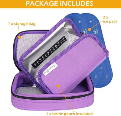 Insuline Cooler Travel Case Draagbare Diabetische Medicatie Insuline Pen Houder Organizer Tas Medicijn Koeltas met 2 Ice Pack Gel (Paars)