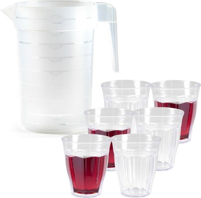 Plasticforte Waterkan/schenkkan met glazen set - kunststof/onbreekbaar - karaf 2 liter/12x glazen van 250 ml - bpa vrij