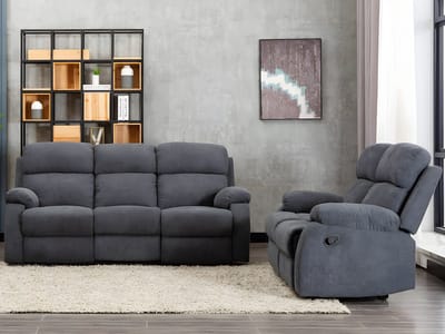 Vente-unique Relaxzitbank 3 + 2 plaatsen van stof met handmatig mechanisme TOLZANO - Antraciet