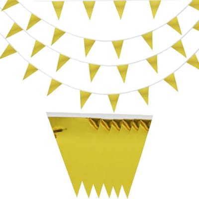 Vlaggetjesslinger - Feestdecoratie slinger - Feestelijke aankleding - Weerbestendig kunststof - 4 stuks 12 meter - Goud