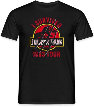 Jurassic Park Bekrast Logo I Survived 1993 Tour T-Shirt Heren
