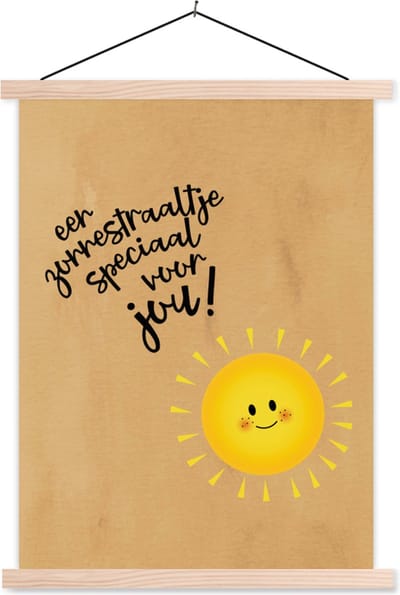 Posterhanger incl. Poster 87x120 cm - Schoolplaat - Beterschap - Quotes - Zon - Textielposter - Blanke latten