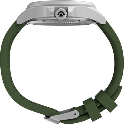 Timex Expedition Field Post Solar Quartz Analoog Horloge Groen En Zilverkleurig Kast Gemaakt Van 100% Roestvrij Staal En Een Armband Van 100% Siliconen 41 TW2Y31600AJ