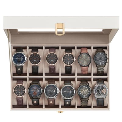 Dailygoods - Premium Horlogedoos met 12 Vakken en Glazen Deksel - Luxe Horlogekoffer