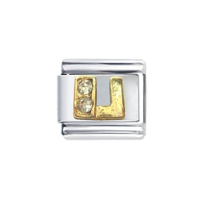 Schakel Bedel - Letter U - met strass - 9mm Charm - voor Italiaanse Bedelarmband - Plated