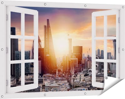 Gards Tuinposter Doorkijk Londen Stad bij Zonsopgang - 120x80 cm - Tuindoek - Tuindecoratie - Wanddecoratie buiten - Tuinschilderij