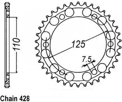 Achtertandwiel Sifam voor motor Gilera 125 Coguar 1999 tot 2001 46 tanden P428