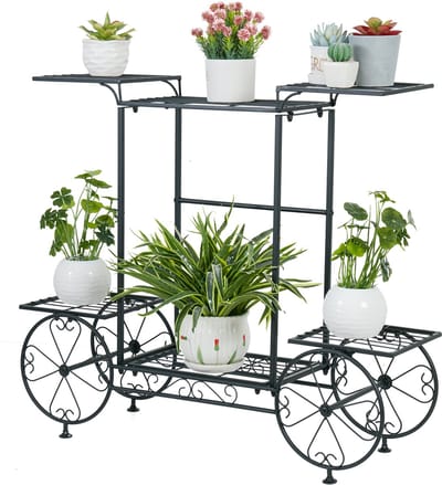 unho metalen bloemenrek - bloemenstandaard met 6 planken - bloementrap - plantentrap voor binnentuin balkon, met meerdere etages - 82x21x70cm - zwart