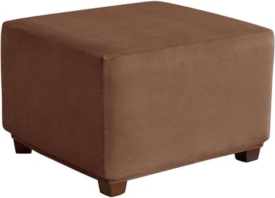 Ottomaanse Hoes - Voetenbankhoes Stof - Meubels Beschermen - Elastische Fluweelstof - 110x110cm - Koffie