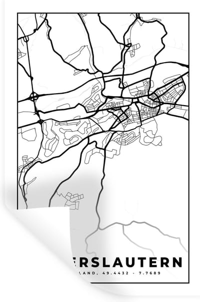 Muurstickers - Sticker Folie - Kaart - Kaiserslautern - Stadskaart - Plattegrond - 20x30 cm - Plakfolie - Muurstickers Kinderkamer - Zelfklevend Behang - Zelfklevend behangpapier - Stickerfolie