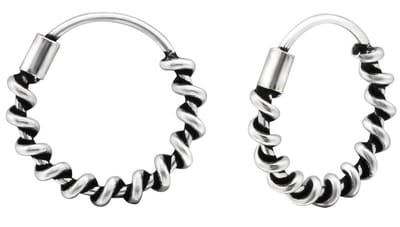 Joy|S - Zilveren Bali oorringen - 12 mm - geoxideerd - t34