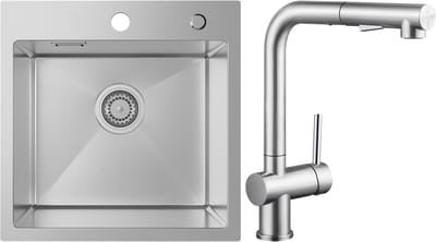 SOFETIY MAX spoelbakken 45x45cm - Spoelbak Keuken Met Keukenkraan met Uittrekbare Uitloop - 1 Bak, Keukenwasbak voor Inbouw- of Bovenmontage