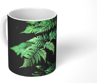 Mok - Koffiemok - Varenblad - Groen - Structuur - Wazig - Mokken - 350 ML - Beker - Koffiemokken - Theemok