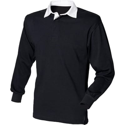 Klassiek rugbypoloshirt met lange mouwen op de eerste rij L zwart/wit
