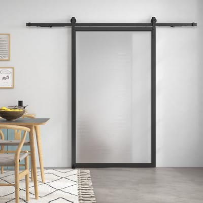 Hardwareaccessoires - SysteemSchuifdeurbeslag - Loftdeur Beslag - Schuifdeurrails-Barndoor Systeem – Koolstofstaal –Anti-Jump – Vloergeleider - Rollen - Binnendeur - 244 cm- Complete Set-Zwart