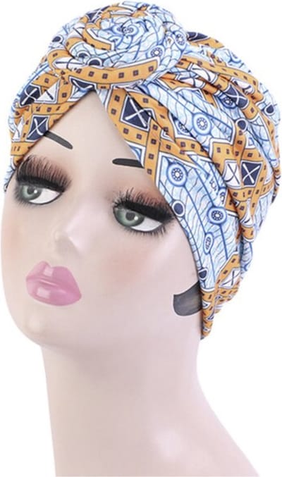 Cabantis Indische - Arabische - Hoofddeksel - Indisch - Tulband - Muts - Hijab - Donkerblauw, Wit kruisjes met Oranje Accenten