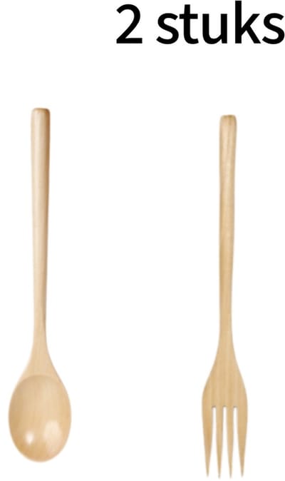 Houten bestekset - 2 delen: lepel en vork - gemaakt van hardhout - waterpolijsting - glad oppervlak - 23,5 cm lepel en 22,5 cm vork - naturel