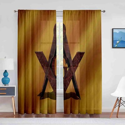 Masonieke Vrijmetselarij Embleem Tule Voile Gordijnen Voor Slaapkamer Raamgordijn Woonkamer Transparant Gordijn Jaloezieën Organza Draperieën 1 PCS W100XH250cm&Grommet Top