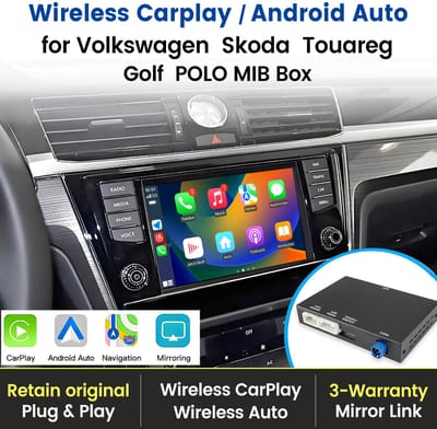 Draadloze CarPlay & Android Auto MIB Interface Geschikt voor VW, Skoda, Seat – Inclusief Navigatie, Schermspiegeling & Achteruitrijcamera voor Touareg, Golf, Polo (2011-2019)