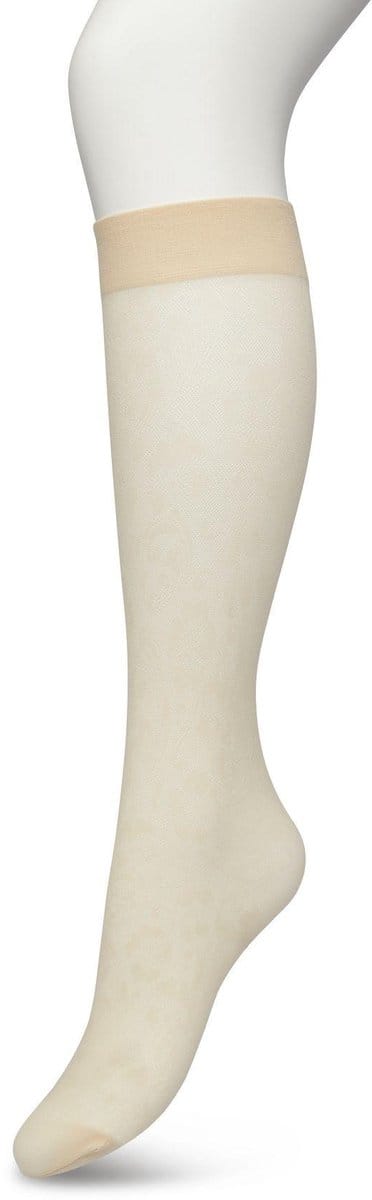 Bonnie Doon Dames Bloemen Panty Kniekousen Crème Wit maat 36/42 - Knie Kousen 20 denier - Gebloemd - Bloemen Print - Uitstekend draagcomfort - Fancy Flower Knee High - Kniesokken - Zakt niet af - OEKO-TEX - Ivory - BP221803.250