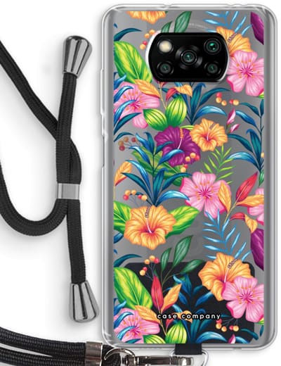 Case Company® - Hoesje met koord geschikt voor Poco X3 Pro hoesje met Koord - Tropisch 2 - Telefoonhoesje met Zwart Koord - Bescherming aan alle Kanten en Over de Schermrand