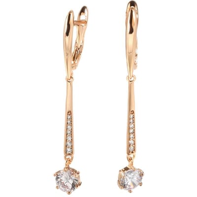 Nouvelles Boucles d'Oreilles Longues pour Femmes Or Rose Rond Zircon Blanc Naturel Boucles d'Oreilles Pendantes Luxe Bijoux de Mode Décontractés Cadeau Raffiné beige