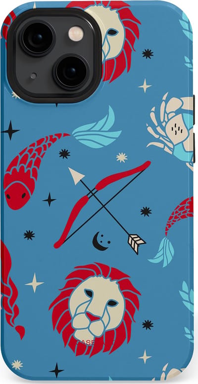 Casetastic hoesje geschikt voor Apple iPhone 13 mini - MagSafe - Dubbellaagse bescherming - Zodiac in verbinding - Fashion Case - Petrol Bordeaux Grijs