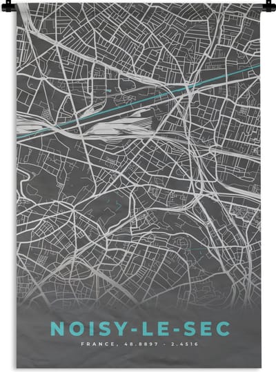 Wandkleed - Wanddoek - Noisy-le-Sec - Frankrijk - Stadskaart - Kaart - Plattegrond - 120x180 cm - Wandtapijt