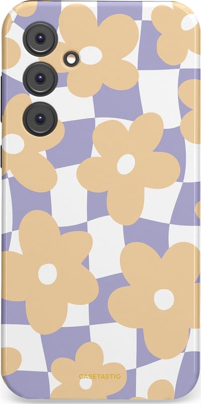 Casetastic hoesje geschikt voor Samsung Galaxy A35 - Dubbellaagse bescherming - Madeliefjes feest - Fashion Case - Zand Wit Lila Zilver