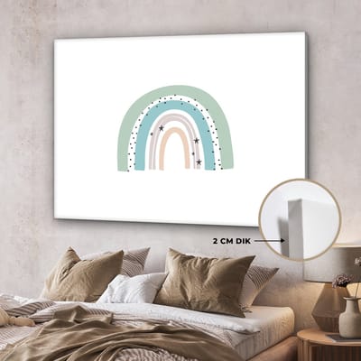 Canvasdoek kinderen - Decoratie kinderkamers - Regenboog - Kinderen - Sterren - Pastel - Slaapkamer decoratie - Schilderij voor kinderen - 160x120 cm
