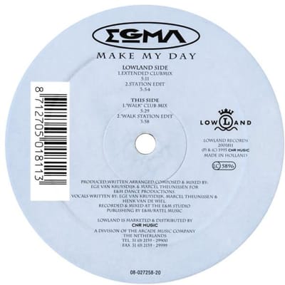 12inch Plaat EGMA - Make My Day 2001811 Lowland Records 1995 Nederland Dans & Electronica Gebruikt white