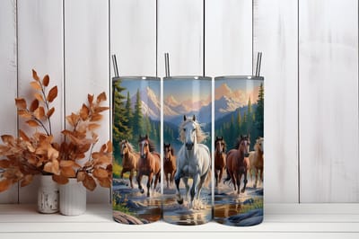 Thermosbeker Wilde paarden - 600 ml RVS Tumbler met Rietje - Cadeau - Schoolbeker - Antilek dop - Vaatwasserbestendig - Werkbeker - To go beker - Zomaar