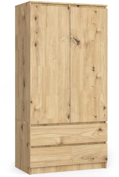 Kleidingkast S90 met 2 Deuren en 2 Lades / AKORD Furniture Factory / Artisan Eik / 90 x 180 x 51 cm