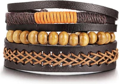 Montebello Armbanden Wardia - Leer - Touw - Kralen - 3-delig - ∅19-23cm