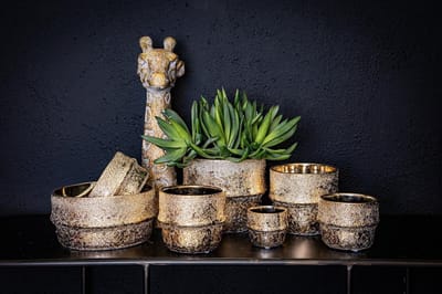 PTMD Rayven Gold keramiek geëtst pot rond hoog L