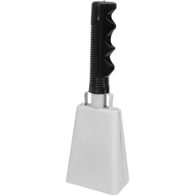 Cloche de vache avec poignée Métal Portative Cloche de vache Pour jeu sportif Ferme Événement polyvalent Encouragement Blanc blanc