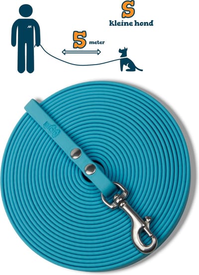 Miqdi BioThane® Sleeplijn 5 meter – zonder handvat – S (9 mm) – lichtblauw – waterdicht & sterk