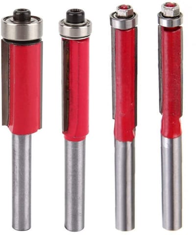 4x Frees Bits - Router Bit Set - Houtbewerking Precisie - Dubbel Snijdend Lager - 1/4 Inch Schacht - Zilverkleurig