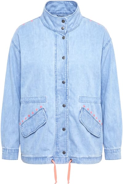 Angel of Style - Dames - Denim jasje Boxy Fit neonkleurige studs - Licht blauw denim - Maat 44
