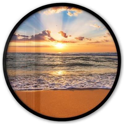 Poster in lijst Rond - Fotolijst 40x40 cm - Posters - Strand - Zonsondergang - Zee - Wolken - Horizon - Ronde posterlijst zwart - Decoratie - Wanddecoratie woonkamer - Muurdecoratie slaapkamer