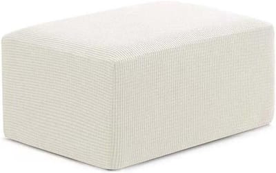 Ottomanhoes Beschermhoes - Voetenbank Overtrek - Meubels Beschermen - Hoge Stretch Stof - 58x40x33 cm - Wit