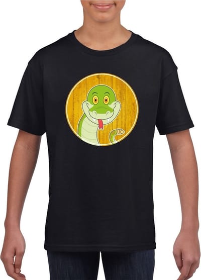 Kinder t-shirt zwart met vrolijke slang print - slangen shirt - kinderkleding / kleding 110/116