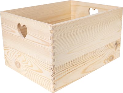 Creative Deco XXL Grote Houten Doos Kist | 40 x 30 x 24 cm | met Handgrepen Hart | Ongeverfd Onvoltooide Hout | Perfect voor Documenten, Kostbaarheden, Speelgoed en Gereedschap