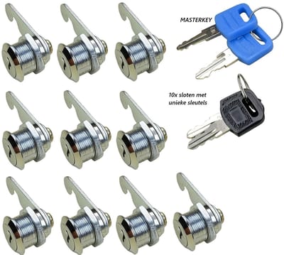 10 x Lockerslot - 20mm diep - met master key / moedersleutel