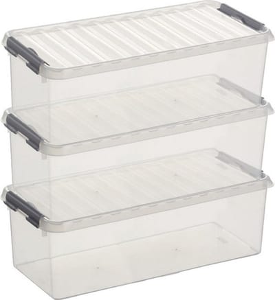 Sunware q-line opberg box/opbergdoos - 3x - 9.5 liter - 48 x 19 x 15 cm - kunststof