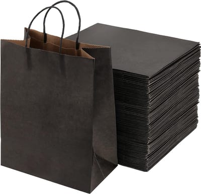 50 Stuks Zwarte Kraft Papieren Zakken met Handvatten voor Cadeaus en Winkelen